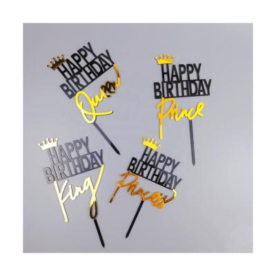 China Acrylic Cake Topper With Golden Crown Double Layer Acrylic Diy Birthday Cake Topper King Queen Prince Pricess Happy Birthday King Queen Prince Pricess Black And Gold for sale