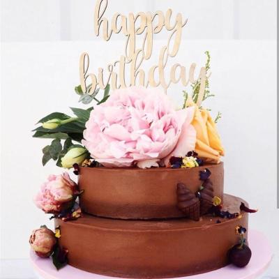 China Wholesale Thick Wooden Cake Topper For Birthday Party Happy Birthday King Queen Prince Prince Pricess Birthday Cake Decoration 3.0mm for sale