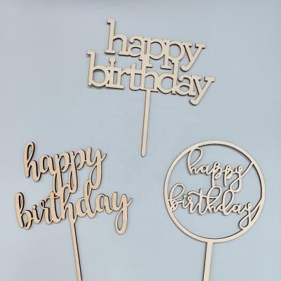 China Wholesale Thick Wooden Cake Topper For Birthday Party Happy Birthday King Queen Prince Prince Pricess Birthday Cake Decoration 3.0mm for sale