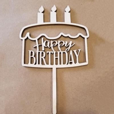 China Wholesale Thick Wooden Cake Topper For Birthday Party Happy Birthday King Queen Prince Prince Pricess Birthday Cake Decoration 3.0mm for sale