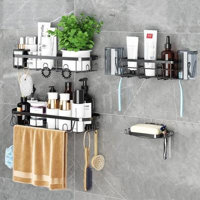 China Durable Black Stainless Steel Bathroom Organizer Toilet Organizer Set Corner Shelf Ready To Ship Acceptable Customize Organizer Rack for sale