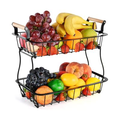 China 2 Tier Countertop Sustainable Fruit Basket For Kitchen Vegetable Fruit Rack Wire Basket Storage Rack Drying Rack for sale