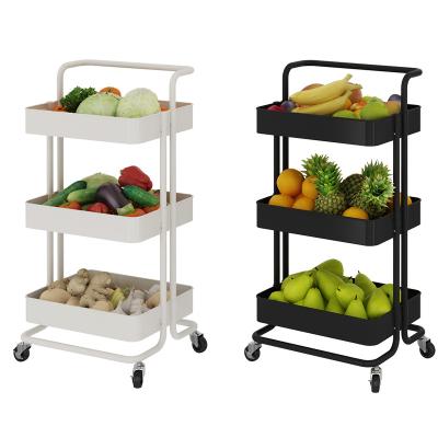 China 3 Tier Rolling Stocked Organization Cart Kitchen Cart with White and Black Handle Serving Cream for sale