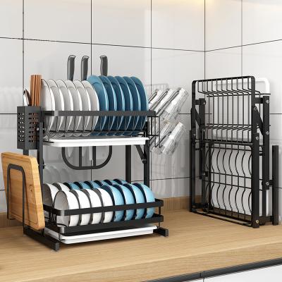 China Foldable Stocked Kitchen Stainless Steel Storage Shelves Multi-Layer Towel Sponge Organizer Tableware Dish Rack Kitchen Shelf for sale