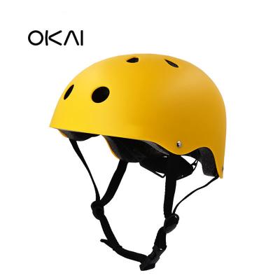 China ABS OKAI EU Warehouse Kids Fashionable Kids Outdoor Helmets Safety Blue White Yellow Sports Skate Board Helmets for sale