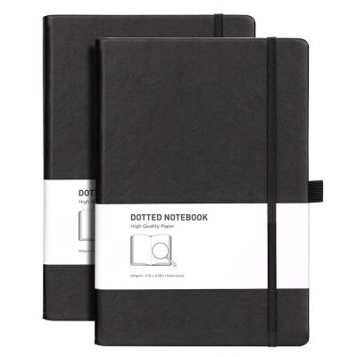 China Custom Logo A5 Planner A5 Hardcover Notebook Business Journal Diary Black Leather Dotted Paper Notebook for sale