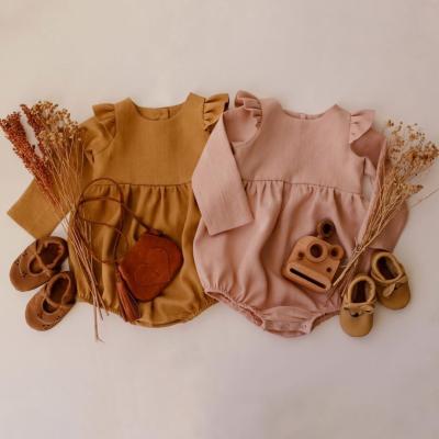 China Cotton Baby Canvas Spring and Autumn Long Sleeve Ruffle Boho Playsuit Infant Organic Canvas Rompers for sale