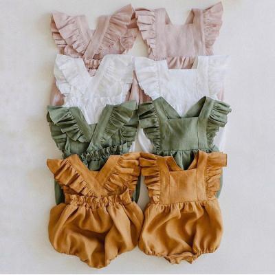 China Summer Casual Good Quality New Cotton Linen Baby Clothes Organic Newborn Baby Romper With Strawberry for sale