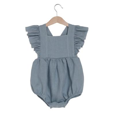 China Cotton Canvas Babies Summer Playsuit Ruffle Strip Rust Vintage Canvas Romper for sale