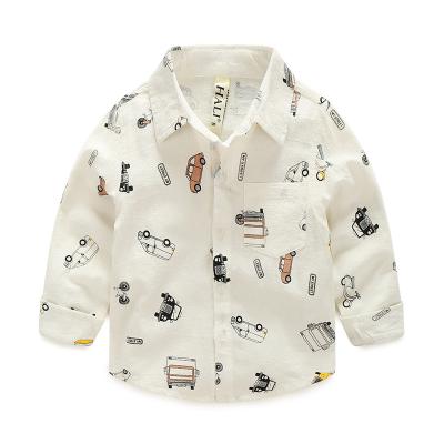 China Breathable Toddler Boys Button Down Printed Shirt Long Sleeve Tops Woven Blouse Kids Little Boys Clothes for sale