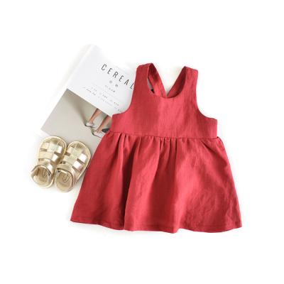 China Factory Price Summer Lovely Cute Infant Linen Cotton Red Baby Dress for sale