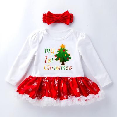 China Cherry Baby Girls Christmas Long Happy Breathable Sheath Tutu Dress Romper 2Pcs Outfit Set for sale