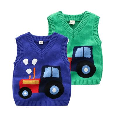 China Baby Casual Sweater / Baby Boy's Vest Knitting Sweater With Cartoon Car for sale