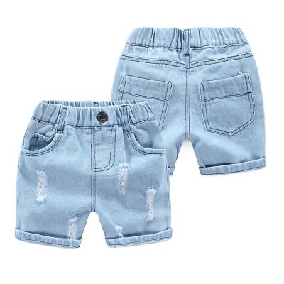 China Durable Boy And Toddler And Girls Kids Woven Ripped Holes Pull-On Denim Shorts for sale