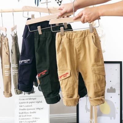 China Cargo Pants Gray 100% Cotton Babies Boys Hip Hops Style Cargo Pants Springs Solid Fabric Trousers for sale