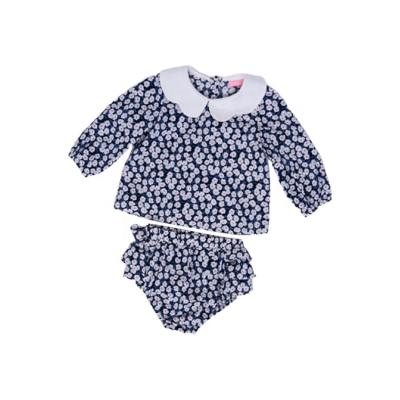 China New Design 2Pcs Fashion Infant Clothing Full Sleeve Blue Floral Baby Girl Clothes Set For Autumn for sale