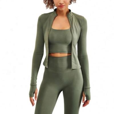 China Breathable Active Wear Sets Women Workout Clothes Gym Tracksuits Yoga Bra Track Suit Legging Jacket 3 Piece Set for sale