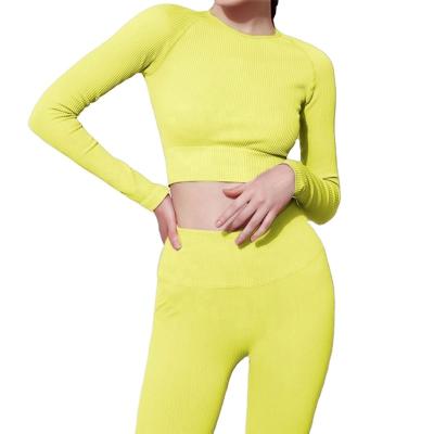 China Breathable Long Sleeves Top And Leggings Seamless Fitness Yoga Set for sale