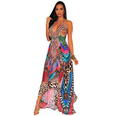 China 2022 Summer Beach Wear Dry Cleaning Sexy V-cut Backless Long Dresses For Women Plus Size Fashion Casual Girls Dress for sale