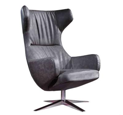 China Adjustable (other) Modern Living Room Hotel Lobby Wing Back Accent Chair Steel Base Genuine Leather Swivel Lounge Chair for sale