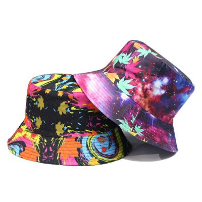 China Wholesale Reversible Colored Bucket Hat Summer Street Fashion Women Fashion Printing Brim Wide Brim Sun Hat for sale