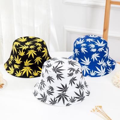 China 2021 spring latest autumn fashion unisex maple leaf printed bucket hats pure cotton tie dye fisherman hats for women for sale