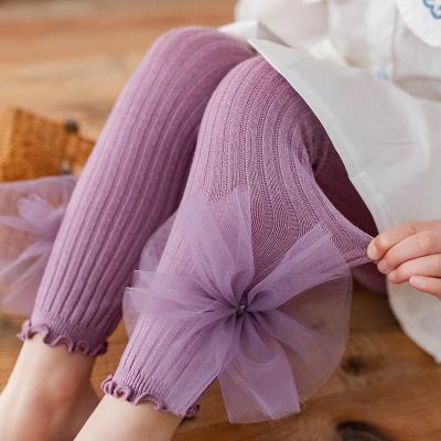 China 2021 spring summer new bow antibacterial wholesale girls candy color kids Korean ruffled tights for sale