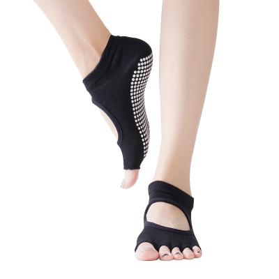 China 2021 Latest Fashion Cotton Toe Pilates Women Socks Breathable Open QUICK DRY Yoga Non-slip Gym Grips Socks for sale