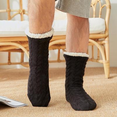 China Solid Color QUICK DRY Sherpa Men Autumn Winter Slipper Socks Adult Fluffy Plus Fleece Home Carpet Socks for sale