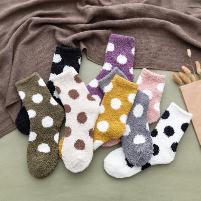 China Large Dot Pattern Fleece Socks Women Half Fleece Floor Socks QUICK DRY Coral Thick Warm Slippers Socks for sale