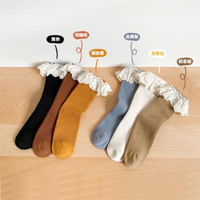 China Factory wholesale QUICK DRY 2021 autumn winter fashion solid color Korean kids ruffled socks for sale