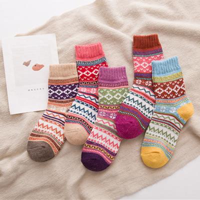 China 2021 latest winter autumn winter wool Sweat-absorbent merino socks popular ethnic style thick merino cotton for women for sale