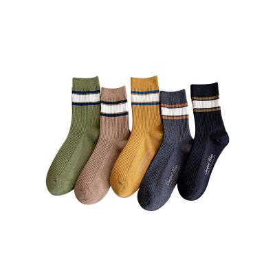 China 2021 Autumn Japanese Style Solid Color Cotton Business Thick Warm QUICK DRY White Striped Men Knitted Socks for sale