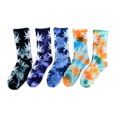 China QUICK DRY Factory Direct Sales Fashion Tie Dye Weed Sports Socks Men Cotton Casual Leaf Sock For Women Hip Hop Mens Happy Socks for sale