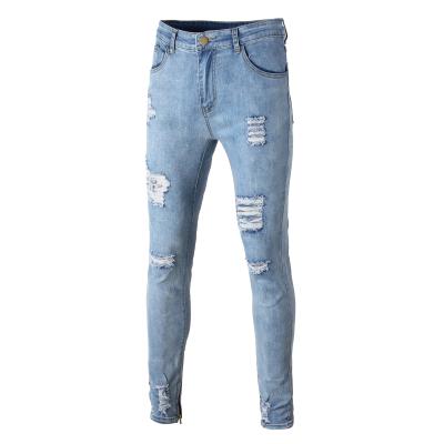 China 2021 QUICK DRY Skinny Biker Jeans Taped Denim Pants Motorcycle Wrinkle Bermuda Pants Knee Hole Slim Fit Jeans Man for sale