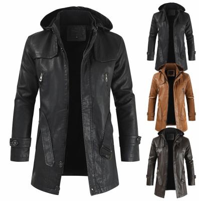 China 2021 Latest Design Autumn Winter Warm Men's Leather Windproof Jacket And Coat Long for sale