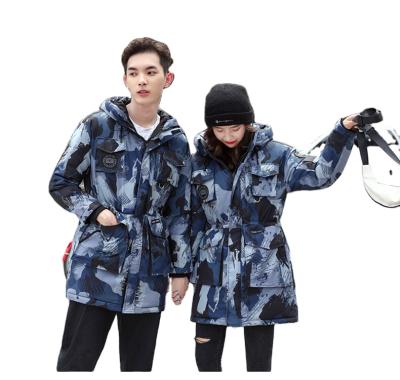 China Windproof Camouflage Printed Men Winter Stripper Down Hooded Long Coat Padding Jacket for sale