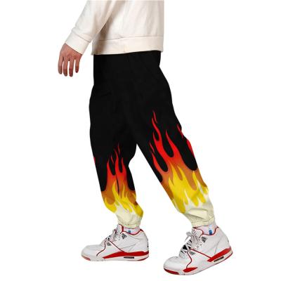 China Breathale Custom High Quality Cotton Pants Loose Fit 100% Men Flame Print Jogger Pants for sale