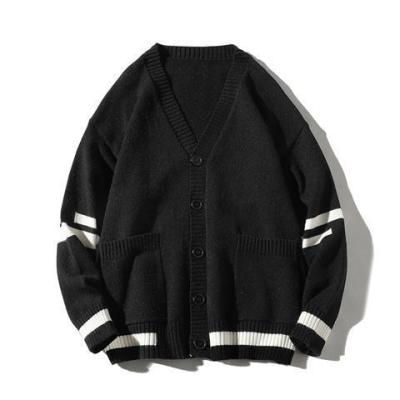 China 2021 Winter V-Neck Casual Simple Plain Breathable Loose Button Men Fashion Knit Thick Cardigan Sweater for sale