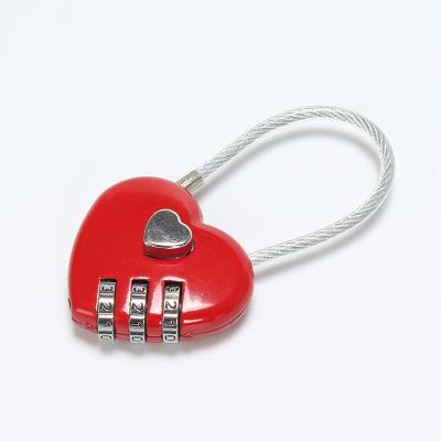 China Wholesale Creative Heart-Shaped Wedding Gifts Wedding Gift Password Lock Combination Digital Wire Rope Love Lock Three Heart-shaped Padlock for sale