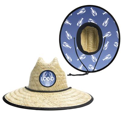 China Custom Wholesale Beach Lifeguard Character JAKIJAYI Logo Lobster Pattern Straw Summer Lobster Hats With Big Brim for sale