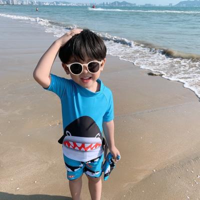 China Anti-Wrinkle Beach Boys Two-Piece Cartoon Printing T-shirts Trunks Slit Baby Boys Swimwear Cute Quick-drying Swimwear Swimming Trunks for sale