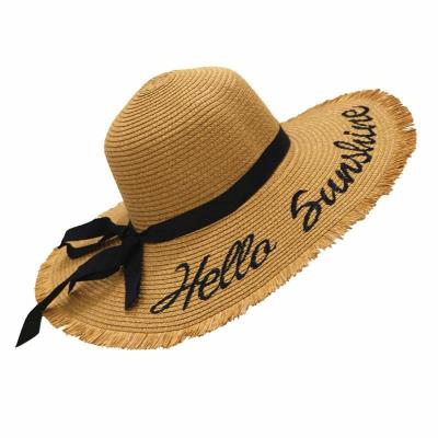 China JAKIJAYI Character Summer Sun Quality Foldable Woman Brim Sun Beach Straw Hat Soft Custom Wide Straw Hats With Logo for sale