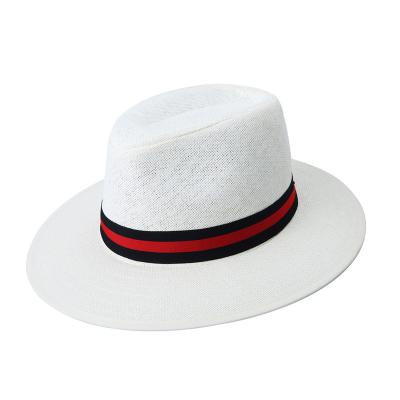 China Wholesale Character JAKIJAYI China Straw Hats Colored Ribbon Custom Fashion Men Wide Brim Panama Straw Felted Hat for sale