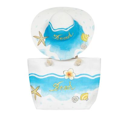 China 2022 fashion custom logo paper beach straw hat bag\wholesale summer comfortable\durable set for woman for sale