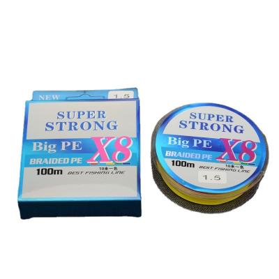 China 100m high strength sea fishing pe high tensile pull fishing line 8 ply colorful fishing line 4 per ply for sale