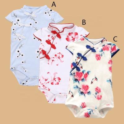 China Wholesale Custom Baby Romper Chinese Style 100% Infant Qipao Baby Clothes Short Sleeve Cheongsam Romper for sale