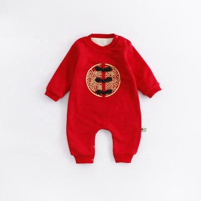 China New Baby 100% New Year Fashion Cotton Autumn Clothing Snap Button One Color Romper Cartoon Winter Red Romper for sale