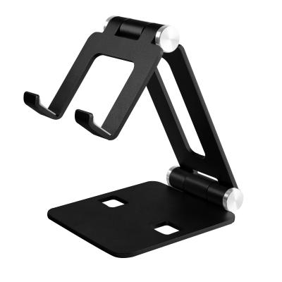 China Aluminum Alloy Adjustable Universal Hand Free Desktop Mobile Phone Stand Folding Portable Mobile Stand for sale