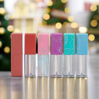 China Cosmetic Lipgloss Tube Containers 4ml Christmas Festival Empty Square Lip Gloss Set Tube Clear Empty Lip Gloss Containers with Custom Thick Wand for sale